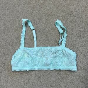 NWT Aerie Lace Bandeau Bralette Light Blue W/ O Ring Semi Sheer Size XS